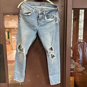 Zara Light Blue Distressed Boyfriend Jeans